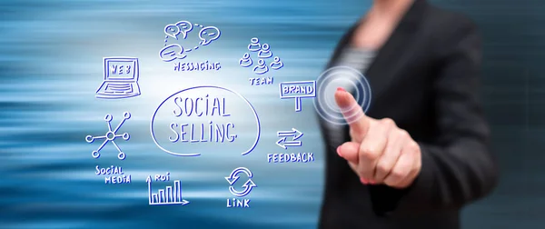 Woman touching a social selling concept — Stock Photo, Image