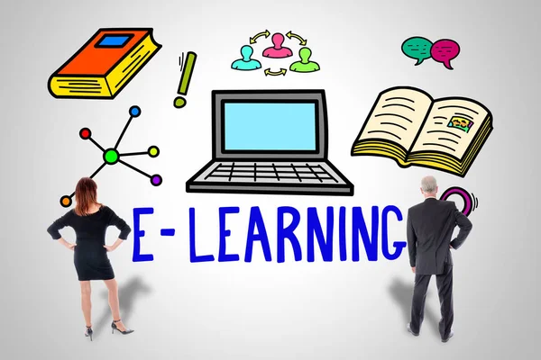 Koncepcja E-learning, obserwowany przez ludzi biznesu — Zdjęcie stockowe