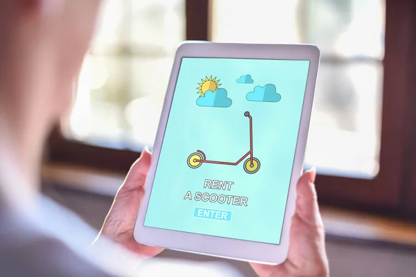 Scooter rental concept on a tablet