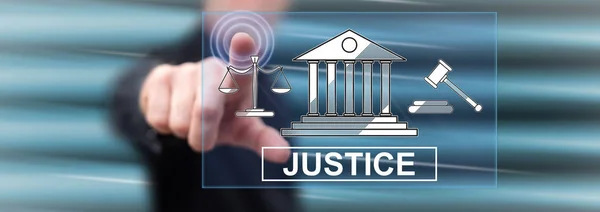 Man touching a justice concept — Stock Photo, Image