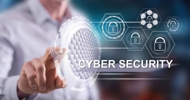 Adam siber güvenlik konseptine dokunuyor