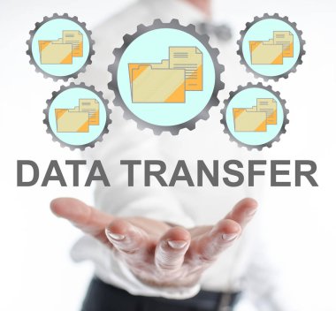 Bir elin üzerinde havalandırılatan veri aktarım konsepti