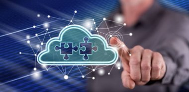 Bir bulut ağ kavramı dokunmadan adam