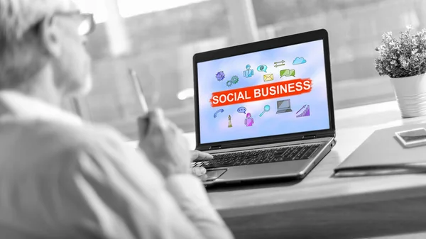 Social business concept on a laptop screen