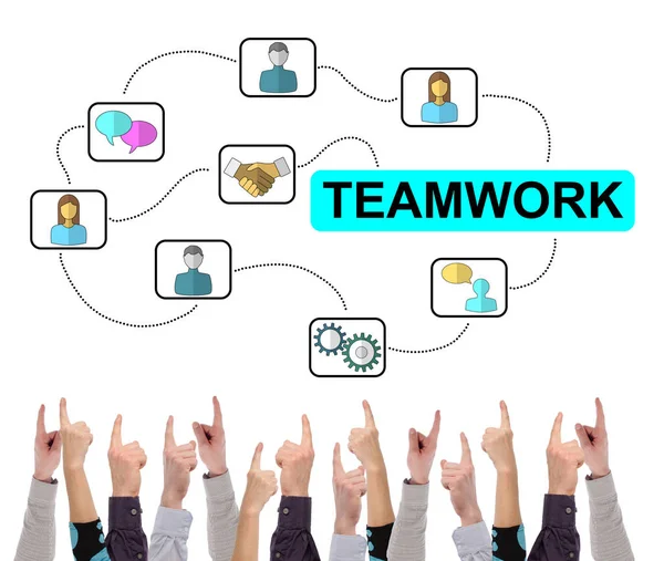 Teamwork concept pointed by several fingers — Stock Photo, Image