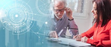 Ofiste çalışan işadamları; birden fazla pozlama