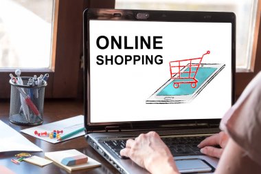 Bir dizüstü bilgisayarda online alışveriş kavramı