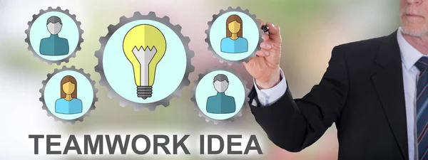 Teamwork idee concept getekend door een zakenman — Stockfoto