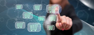 Bir online alışveriş konsepti dokunmadan kadın