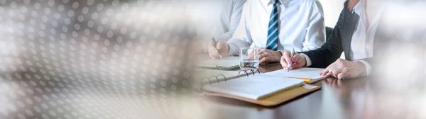 Business people taking notes; panoramic banner — Stock Photo, Image