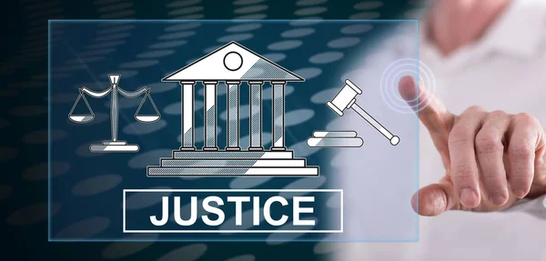 Man touching a justice concept — Stock Photo, Image