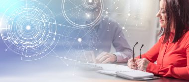 Ofiste çalışan işadamları, ışık etkisi; Çoklu exposur