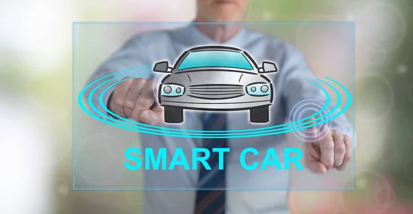 Man touching a smart car concept — Stock Photo, Image