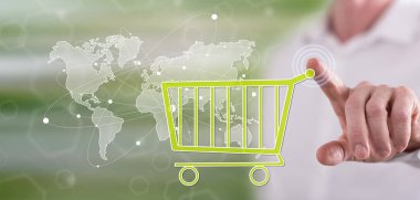 Global e-ticaret kavramı dokunmadan adam