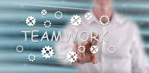 Man touching a teamwork concept — Stock Photo, Image