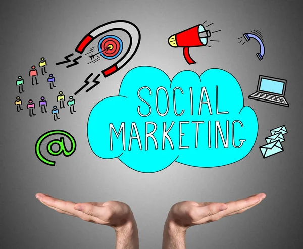 Social marketing concept sustained by open hands