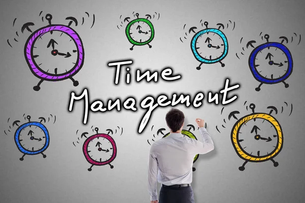 Conceito de gestão do tempo desenhado por um homem — Fotografia de Stock