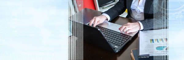 Businesswoman typing on a laptop; panoramic banner Royalty Free Stock Photos