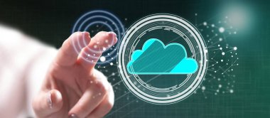 Bir bulut ağ kavramı dokunmadan kadın