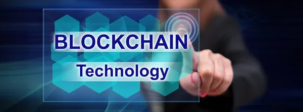 Woman touching a blockchain concept — Stock Photo, Image