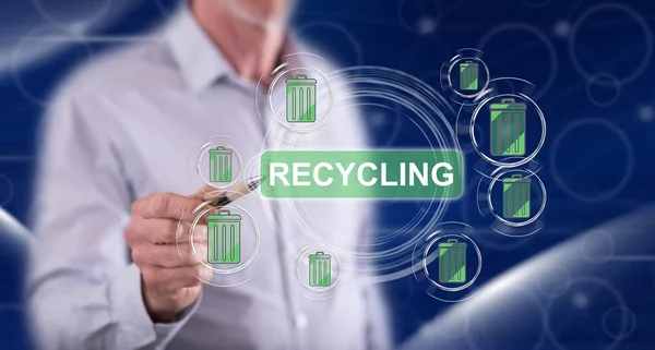 Man touching a recycling concept — Stock Photo, Image