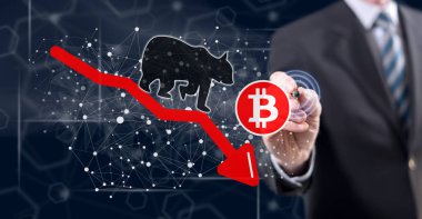 Bitcoin ayı trendi konseptine dokunan adam