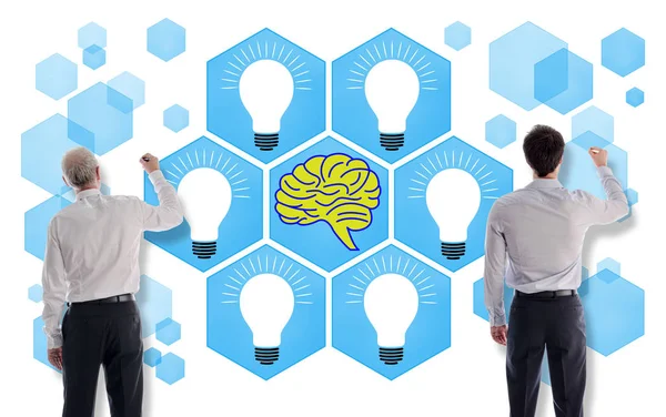 Human brain ideas concept drawn by businessmen