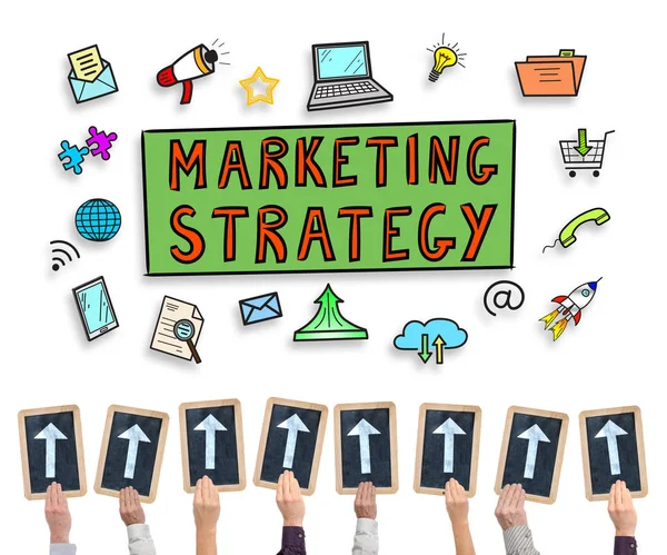 Concepto de estrategia de marketing en una pizarra — Foto de Stock