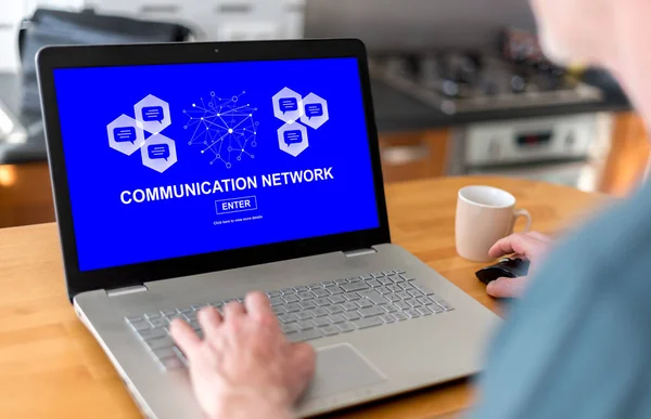 Communication network concept on a laptop — Stock Photo, Image