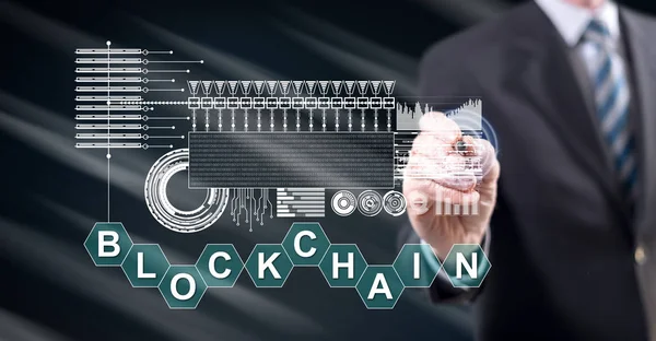 Man touching a blockchain concept — Stock Photo, Image