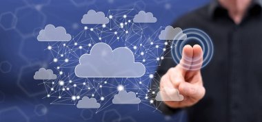 Bir bulut ağ kavramı dokunmadan adam