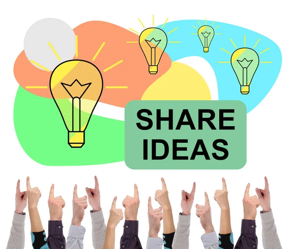 Share ideas concept pointed by several fingers