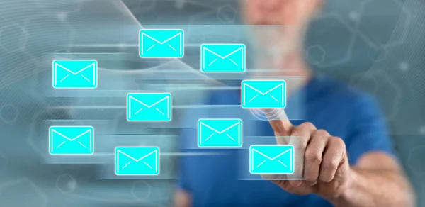 Man touching an email sending concept