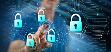 Bir veri güvenlik kavramı dokunmadan adam