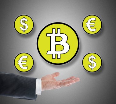 Bitcoin konsepti elin üzerinde havada