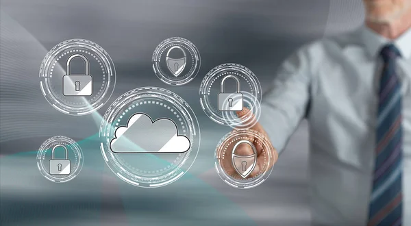 Man touching a cloud security concept