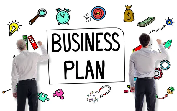 Концепція бізнес-плану, намальована бізнесменами — стокове фото