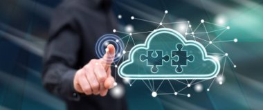 Bir bulut ağ kavramı dokunmadan adam