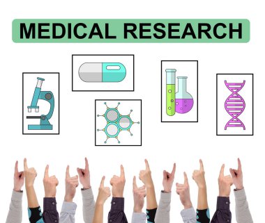 Birkaç parmağın işaret ettiği tıbbi araştırma konsepti