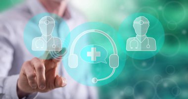 Bir online tıbbi destek konsepti dokunmadan Adam