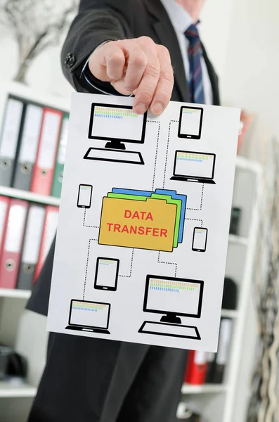 Data transfer concept shown by a businessman — Stockfoto