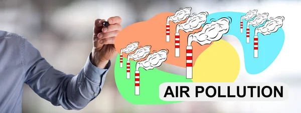 男が描く大気汚染の概念 — ストック写真
