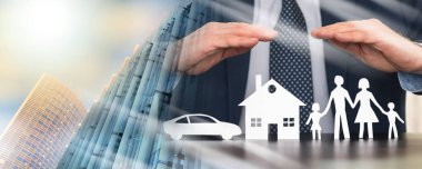 Aile, ev ve araba sigortası kavramı; birden fazla pozlama