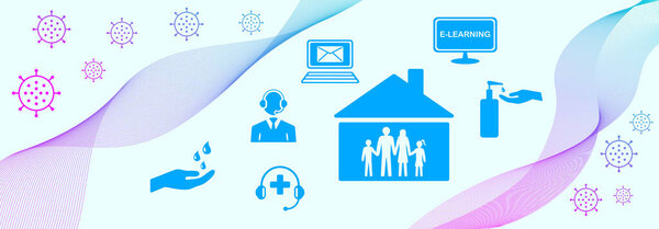 Иллюстрация защитных мер против заражения вирусом на голубом фоне
