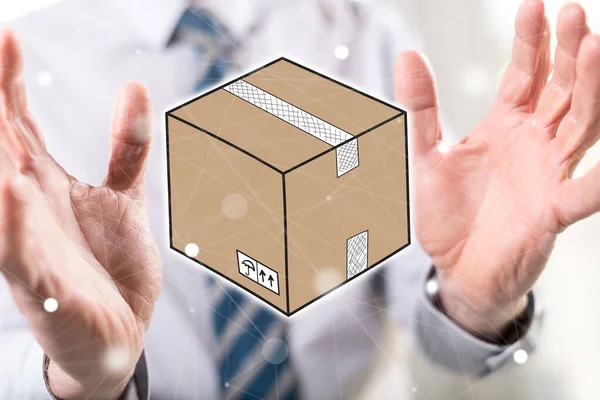 Packaging Concept Hands Man Background — Stock Photo, Image