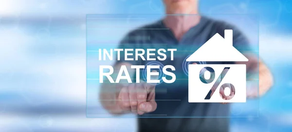 Man Touching Interest Rates Concept Touch Screen His Fingers — Stock Photo, Image