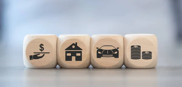 Concept Loan Icons Wooden Cubes — Stock Photo, Image