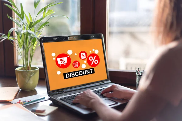 Laptop screen displaying a discount concept