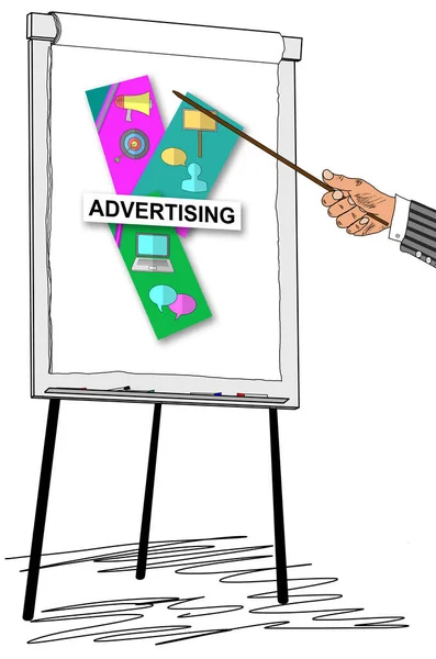 Hand Showing Advertising Concept Flipchart — Stock Photo, Image