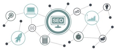 Bağlı simgelerle arama motoru optimizasyonu kavramı